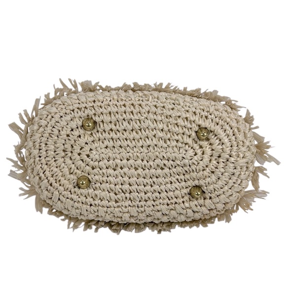 Vintage Handmade Japanese Raffia with Wooden Handle & Beaded detailing Bag Purse - Picture 8 of 10